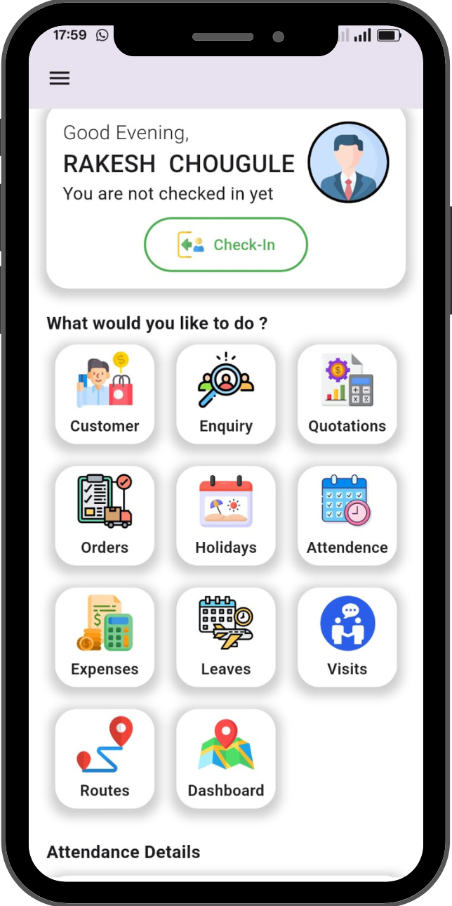 ERP mobile application user interface